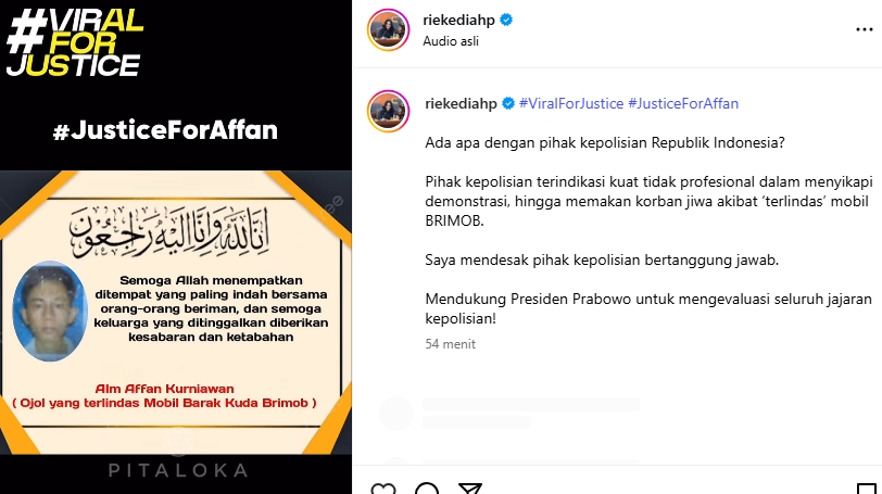 Postingan IG Rieke Diah Pitaloka